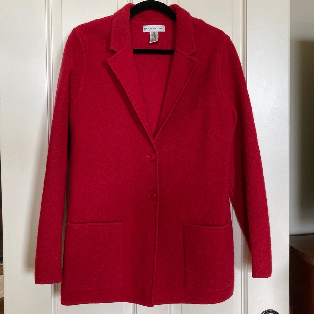 Evan Picone Red Wool Sweater Jacket